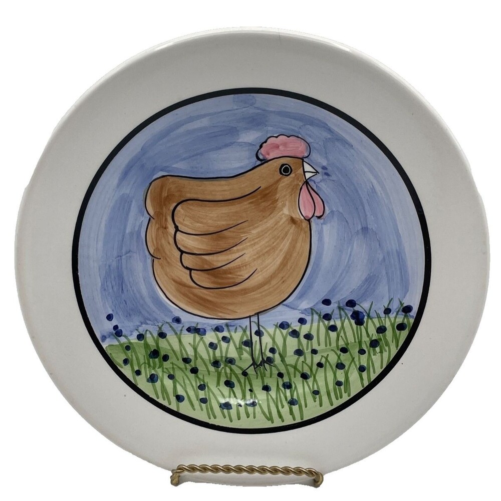 Italian Chicken Rooster Plate Hand Painted 8" Vintage Retro Chic